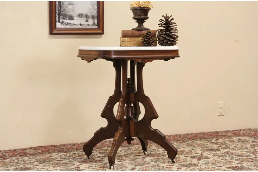 Photo of Victorian 1880 Antique Marble Top Lamp or Parlor Table