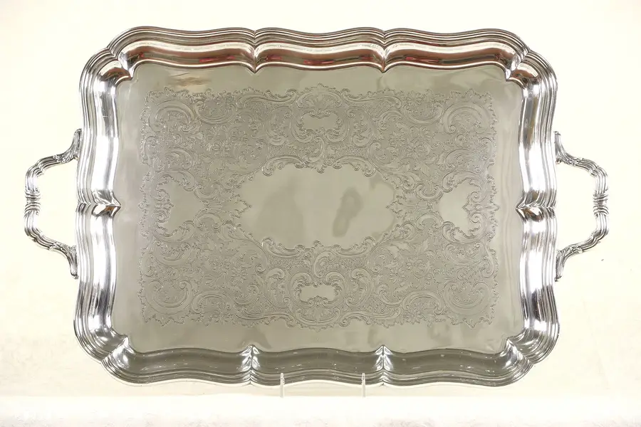 Photo of Gorham Signed Vintage Silver Plate Butler Tray with Handles