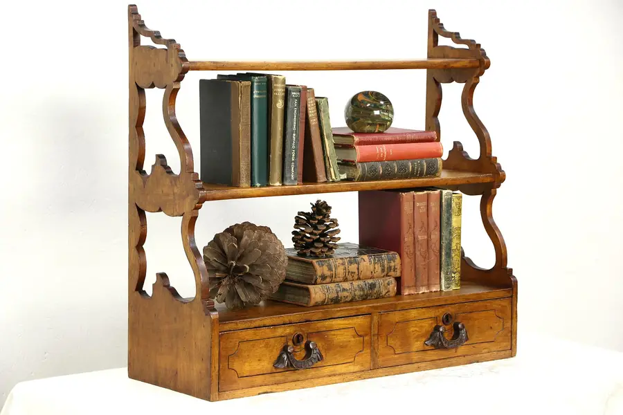 Photo of Victorian 1880's Antique Carved Butternut Wall or Countertop Display Shelf