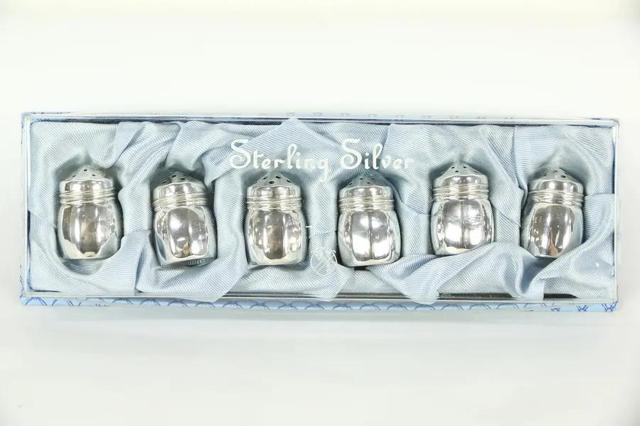 Photo of Set of 3 Pairs of Individual Sterling Silver Salt and Pepper Shakers, Signed VL
