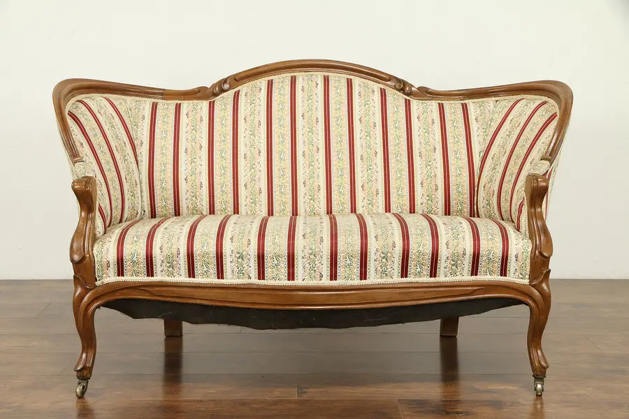 Photo of Victorian Antique 1860 Finger Carved Walnut Loveseat