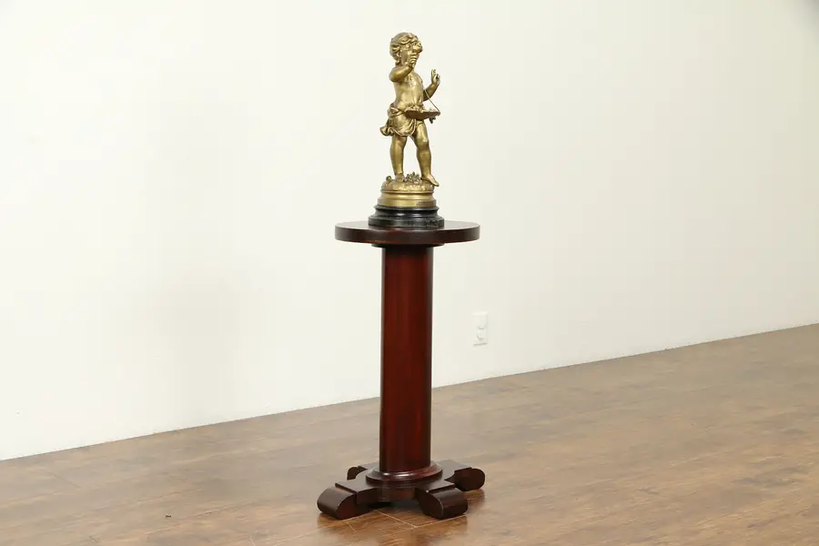 Photo of Mahogany Antique Oval Plant Stand or Sculpture Pedestal