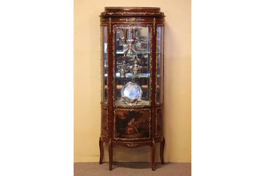 Photo of Curved Glass French Vitrine Curio Cabinet, Vernis Ma