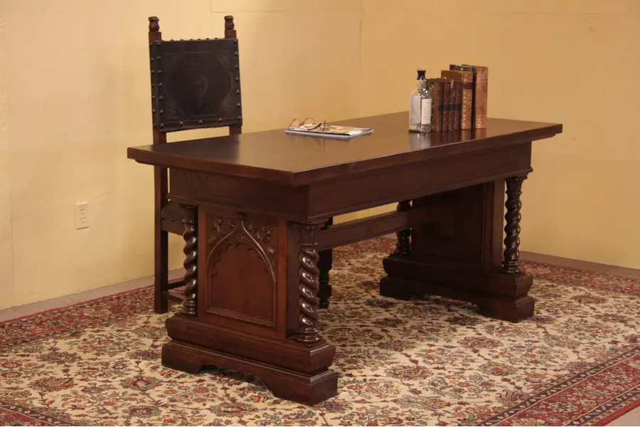 Photo of Carved Antique Writing Desk or Library Table