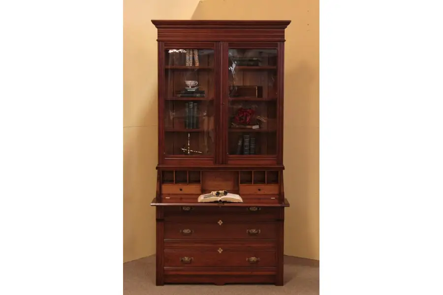 Photo of Victorian Eastlake Secretary Desk, Bookcase Top