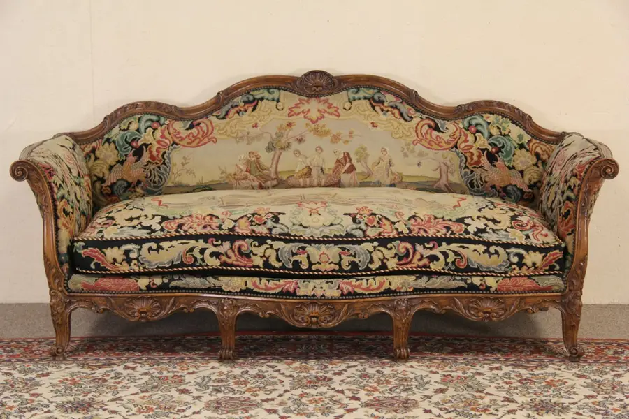 Photo of Country French 1900 Antique Needlepoint Sofa
