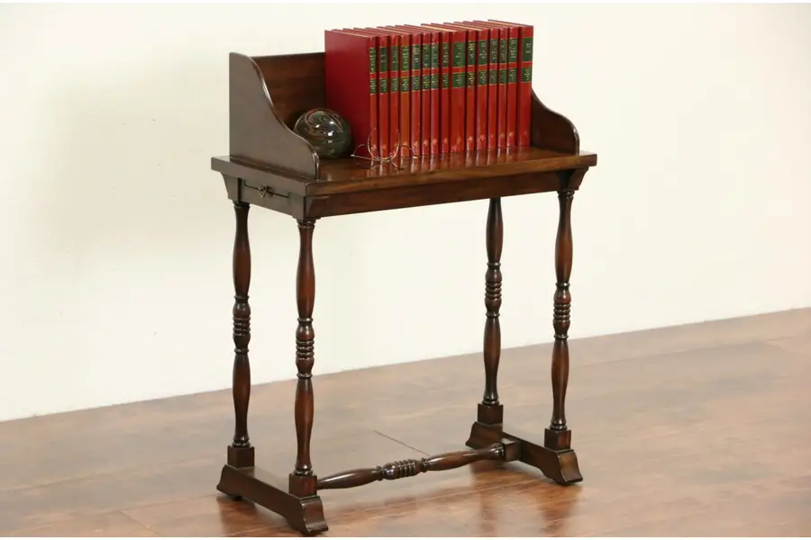 Photo of Chairside Vintage Mahogany Bookshelf with Candle or Drink Stands