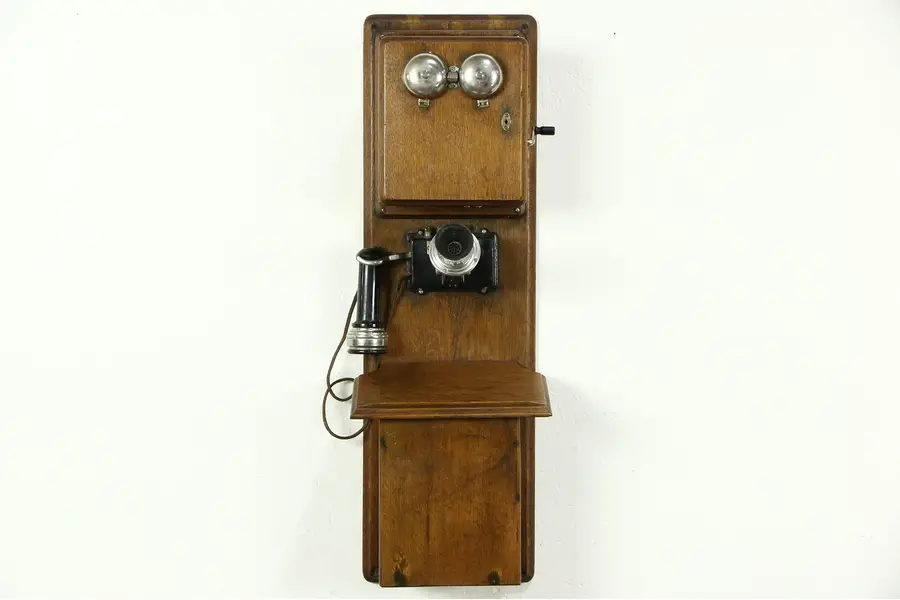 Photo of Stromberg Carlson Signed Antique Oak Wall Telephone, Pat. 1897