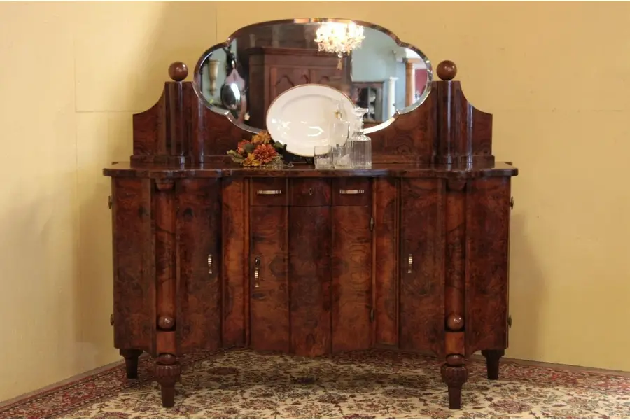 Photo of Italian Art Deco Sideboard or Backbar Beveled Mirror