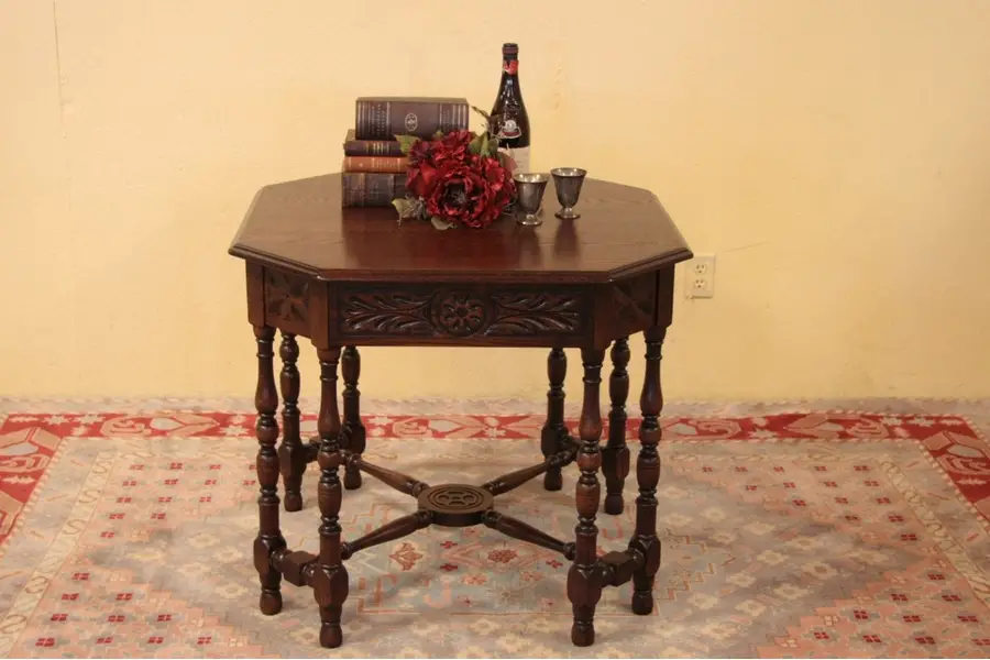 Photo of Country English Carved Oak Antique Game Table