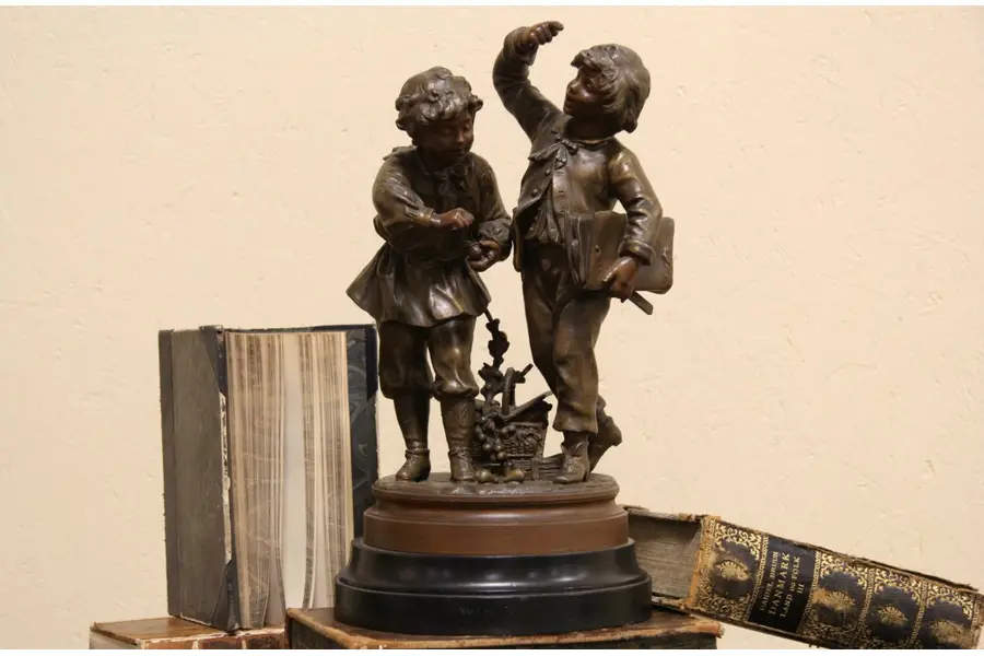 Photo of French Antique Statue 1890 Sculpture of Schoolboys