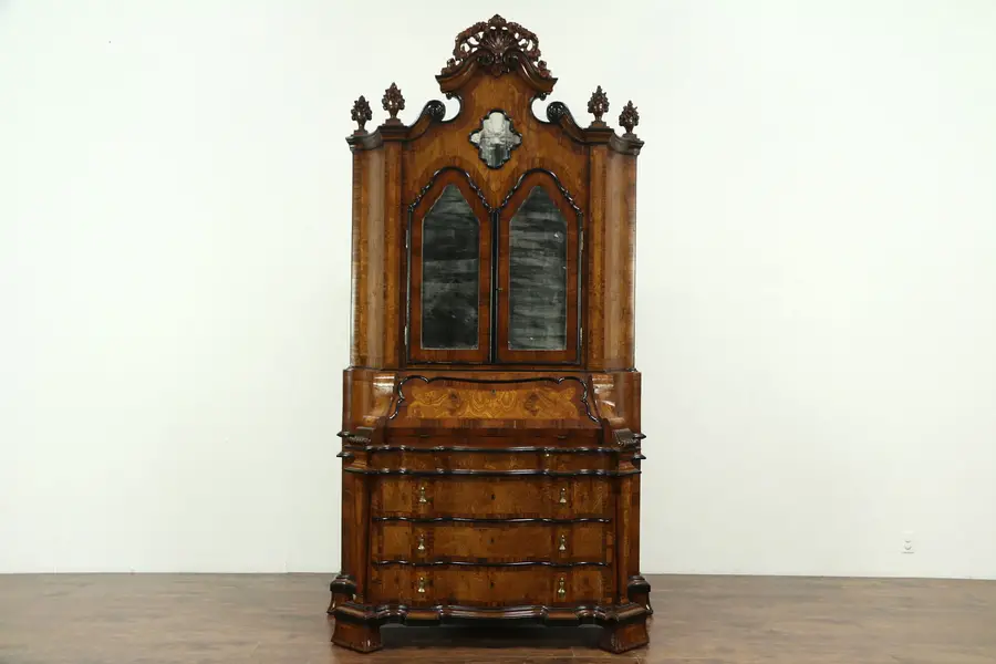 Photo of Baroque Antique 1890 Rosewood & Burl Secretary Desk & Bookcase, Italy