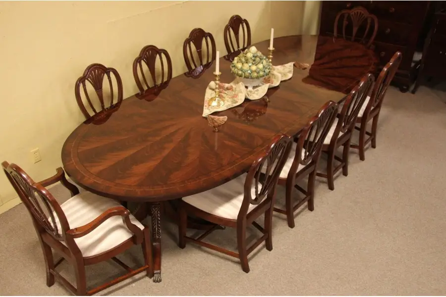 Photo of Georgian Dining Set Oval Sunburst 11' Table 10 Chair