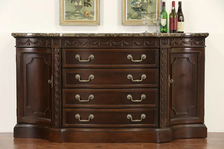 Photo of Bernhardt Signed Marble Top Cherry Sideboard