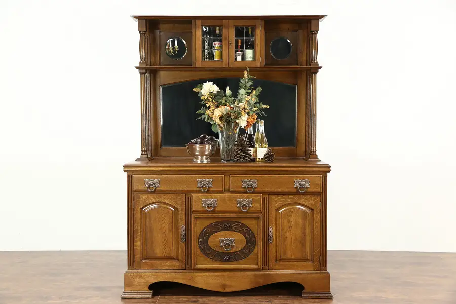 Photo of Oak Antique Sideboard, Server, Back Bar or Buffet, Mirror Gallery, England