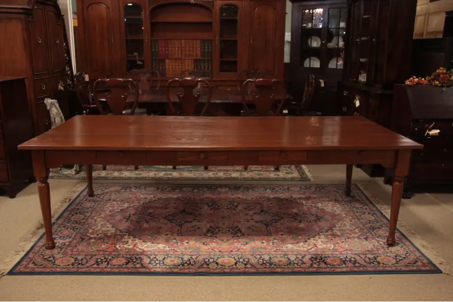 Photo of Oak 8'8" by 4' Monk's Table, 9 Drawers, 1900