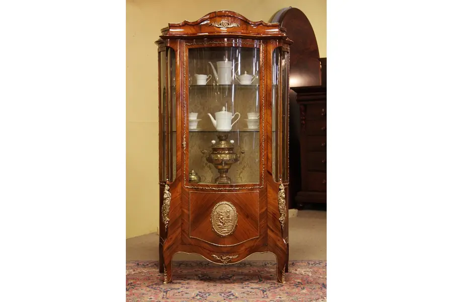 Photo of Italian Rosewood Curved Glass Curio Display Cabinet