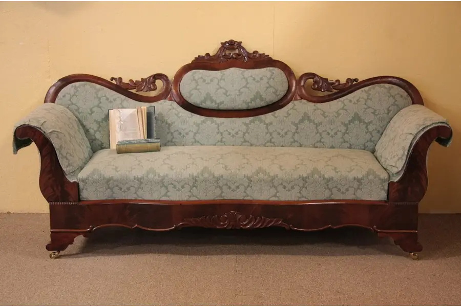 Photo of Empire to Victorian Antique 1850's Carved Sofa