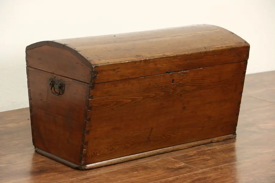Photo of Pine Primitive 1860's Antique Immigrant Trunk or Blanket Chest