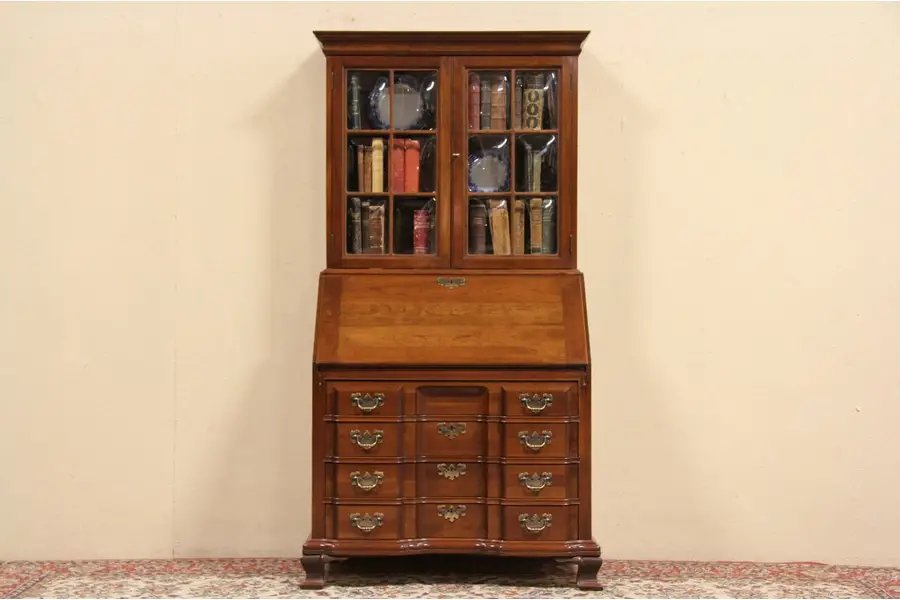 Photo of Maddox Chippendale Block Front Cherry Secretary Desk & Bookcase