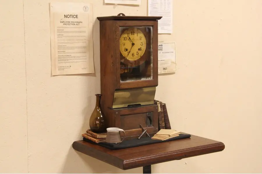 Photo of Cincinnati Time Recorder Clock, 1900's Antique Oak Punch Clock