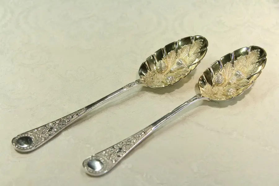 Photo of English Victorian Antique 1890 Pair Silver Plate Berry Serving Spoons