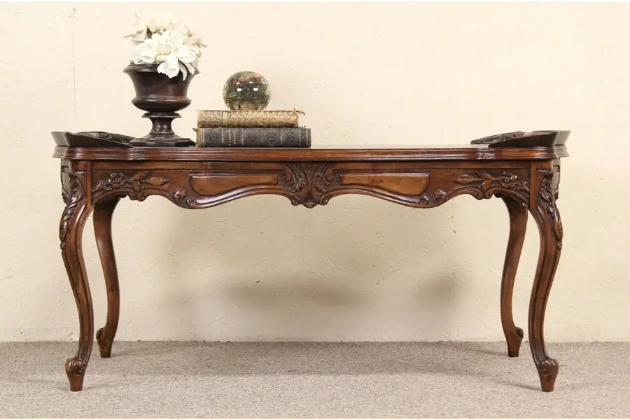 Photo of French Style Carved Marquetry 1940 Vintage Cocktail or Coffee Table
