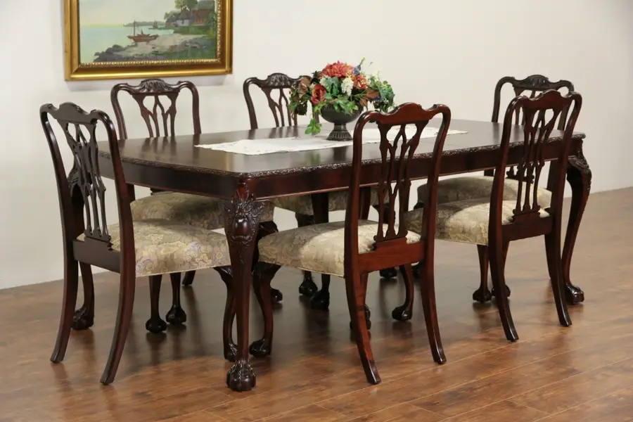 Photo of Romweber Vintage Georgian Dining Set, Table, 3 Leaves, 6 Chairs