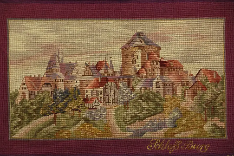Photo of Framed Needlepoint & Petite Point Solingen Castle German Tapestry