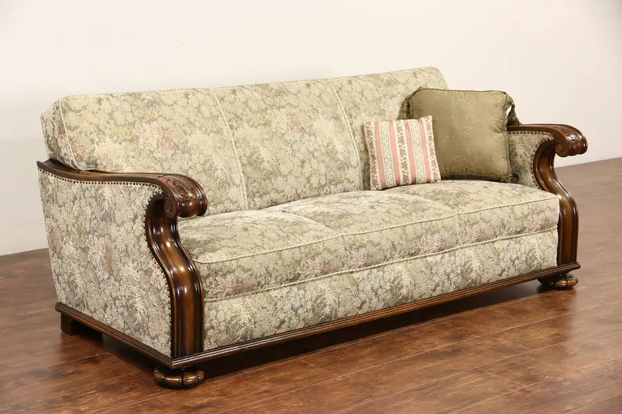 Photo of Oak Hand Carved 1940 Vintage Scandinavian Sofa
