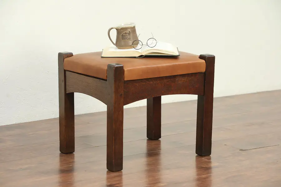Photo of Stickley Signed Antique Arts & Crafts Mission Oak Craftsman Stool Bench