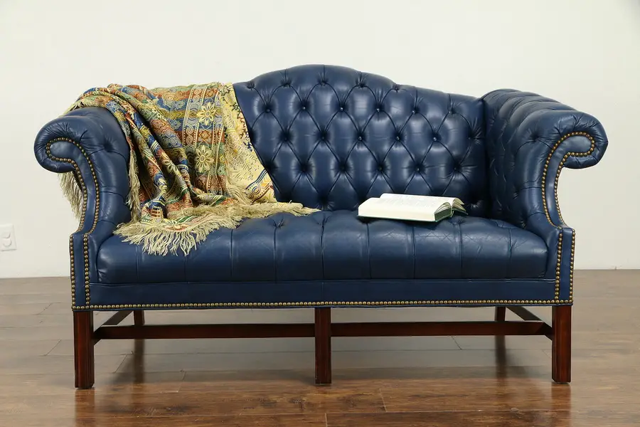 Photo of Chesterfield Vintage Tufted Leather Sofa or Loveseat