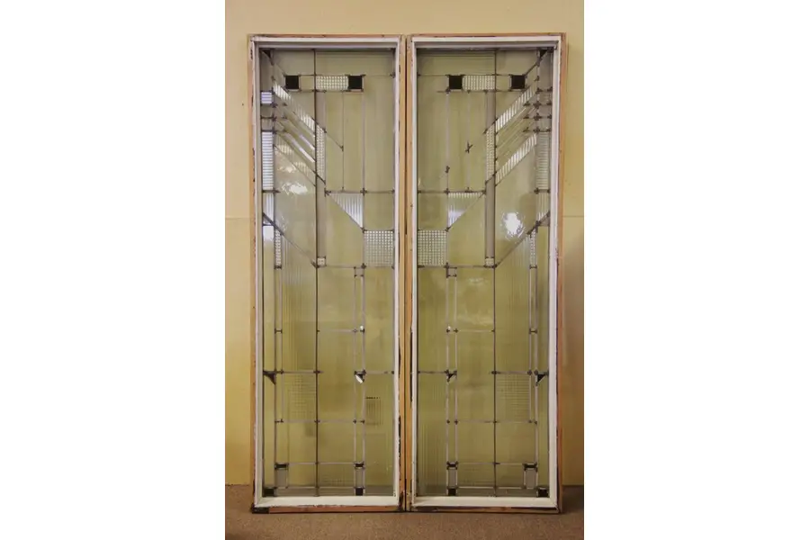 Photo of Pair of Art Deco or Prairie School Leaded Windows