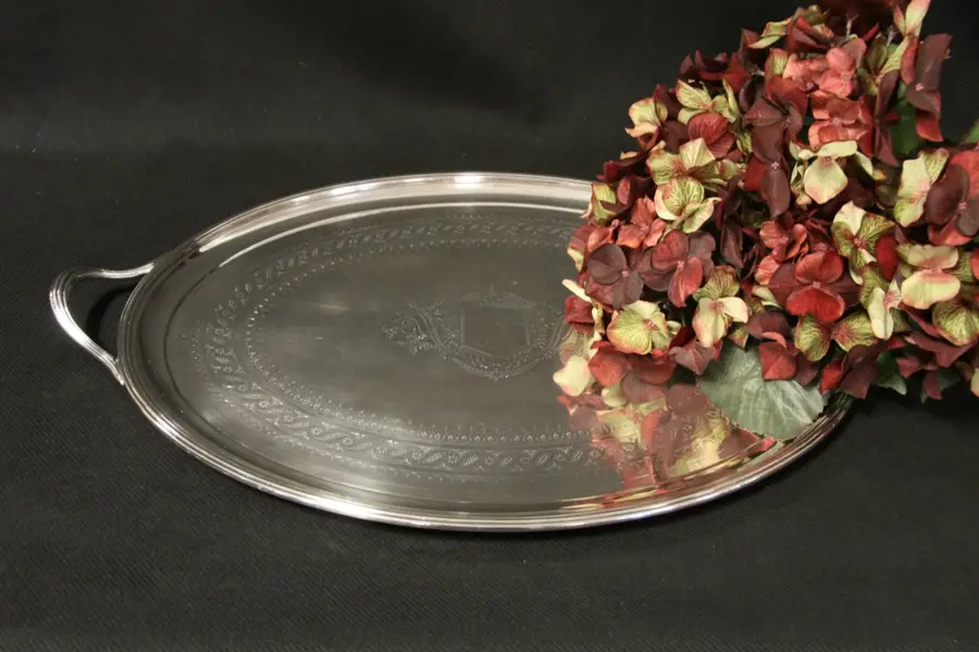 Photo of Oval Silverplate Antique Banquet or Butler Tray