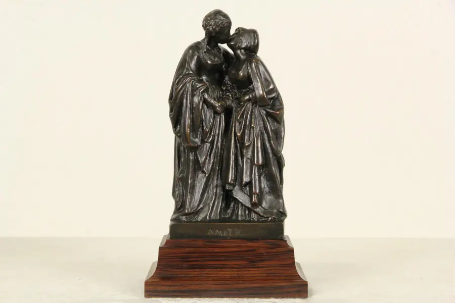 Photo of Amitie or Friendship, Signed Pegram 1911 Kissing Women Bronze Sculpture