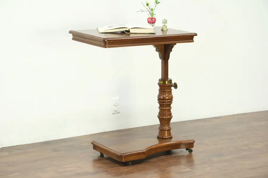 Photo of Victorian Walnut Antique Adjustable Bedside Reading Table, England