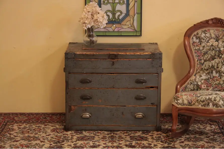 Photo of Country Pine Antique Tool Box or Chest, Lift Lid
