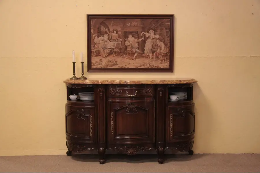 Photo of French Marble Top Antique Sideboard, Bar or Server