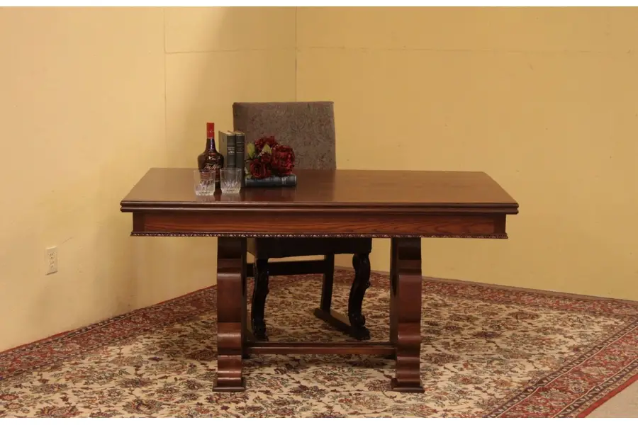 Photo of Carved Antique Oak Writing Desk Library Table