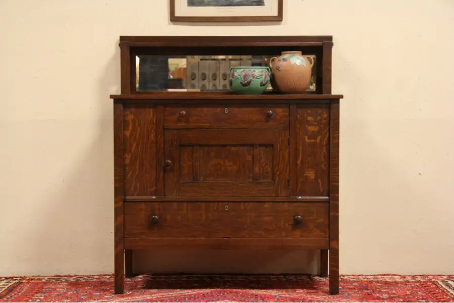 Photo of Arts & Crafts Mission Oak 1905 Antique Buffet or Sideboard