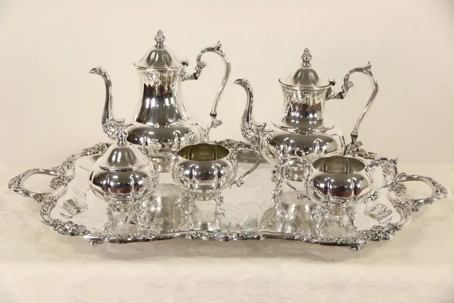 Photo of Sheridan Signed 1950's Vintage 6 Pc.Silverplate Tea & Coffee Service, Set w/Tray
