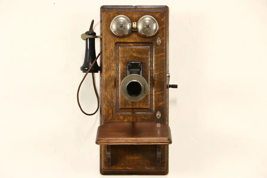 Photo of Oak 1900's Wall Telephone, Generator & Bell, Signed Western Electric