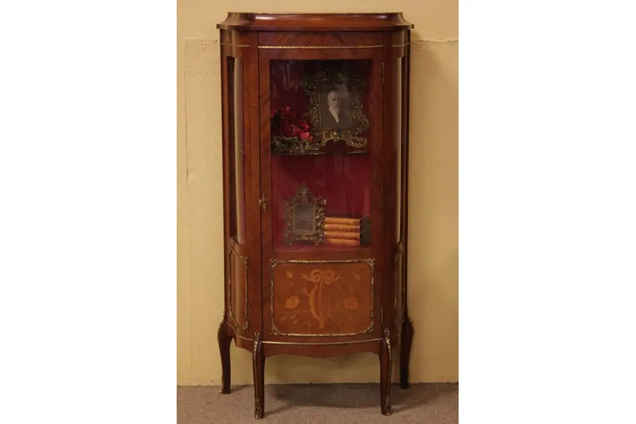 Photo of French Marquetry Curved Glass Curio Cabinet