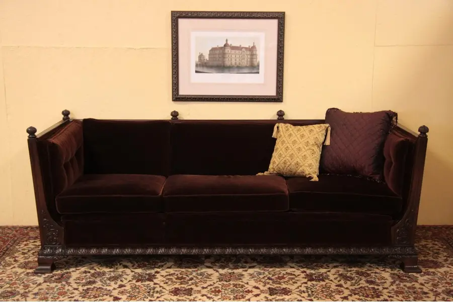Photo of Carved Antique Sofa, Genuine Mohair Upholstery