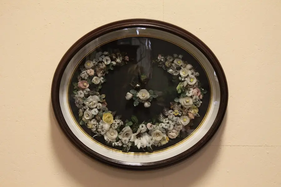 Photo of Victorian Oval Shadow Box, Feather Flowers