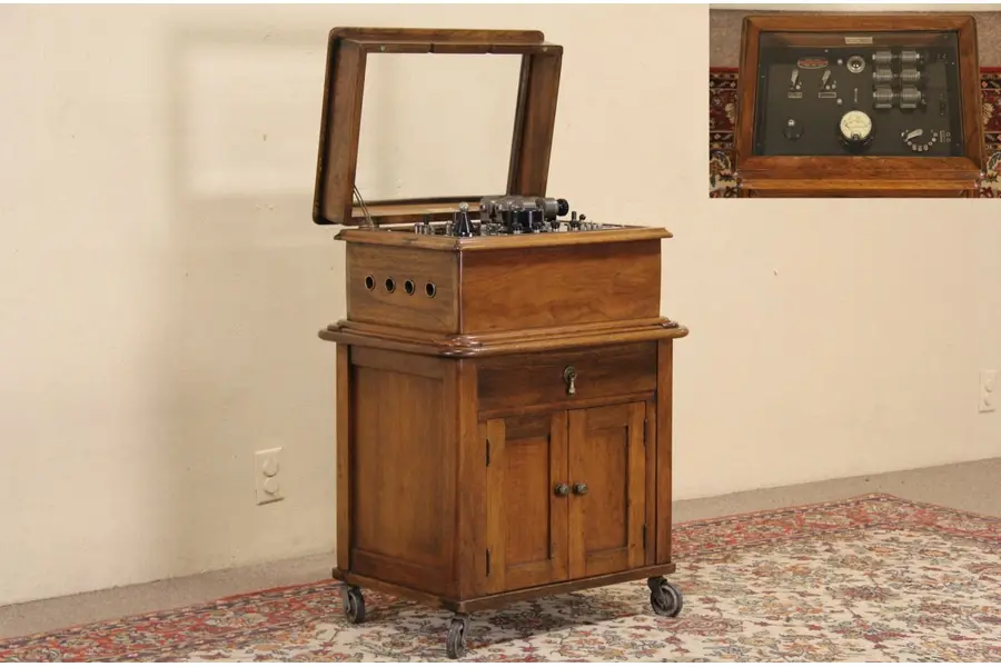 Photo of E. J. Rose 1930's Electroshock Medical Machine, Walnut Case