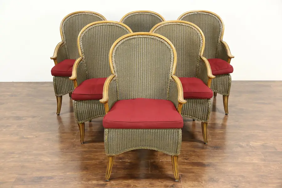 Photo of Set of 6 Wicker & Faux Bamboo Outdoor Dining Chairs, Signed Summer Classics