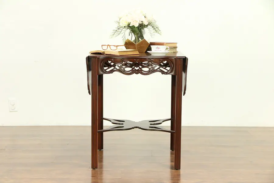 Photo of Dropleaf Mahogany Carved Lamp Table, Baker Charleston Collection
