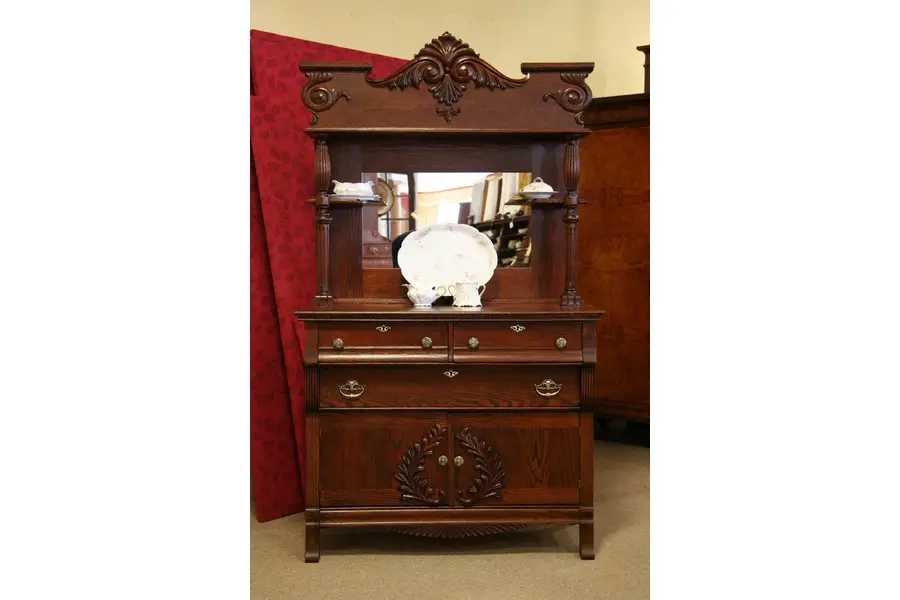 Photo of Victorian Carved Oak Antique Sideboard or Buffet