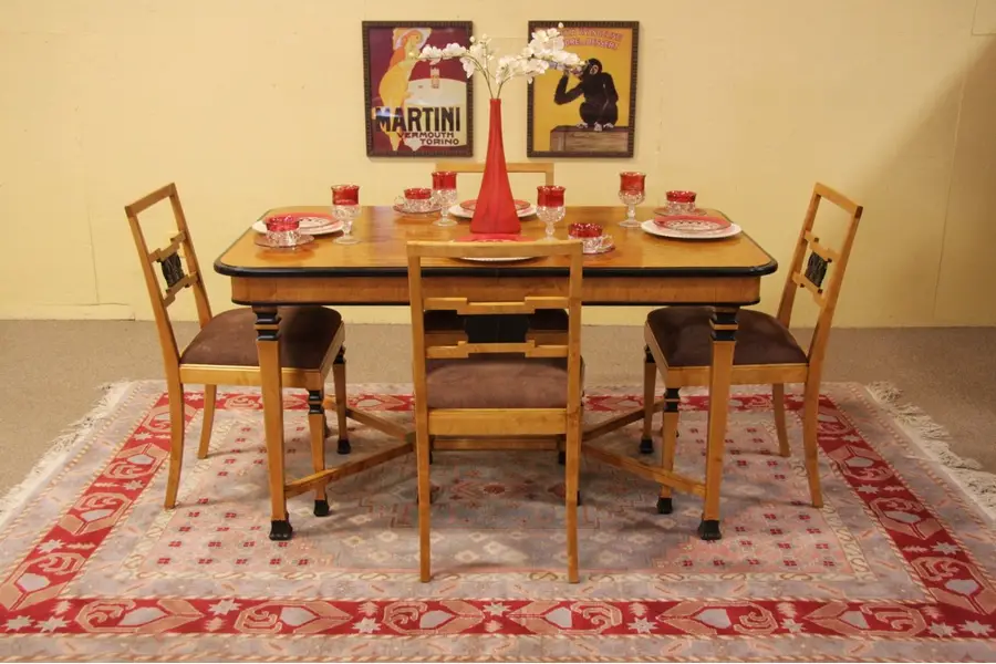 Photo of Curly Birch Biedermeier Dining Table Set & 4 Chairs